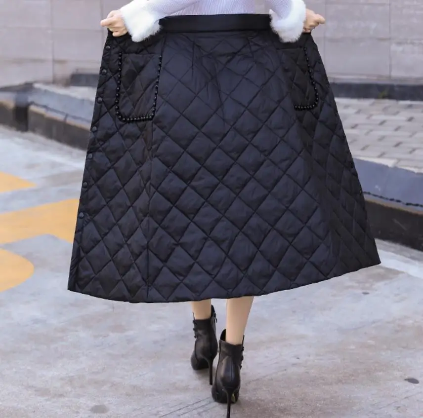 Плюс размер 5XL! зимняя теплая пуховая хлопковая юбка женская бёдер трапециевидная однобортная юбка
