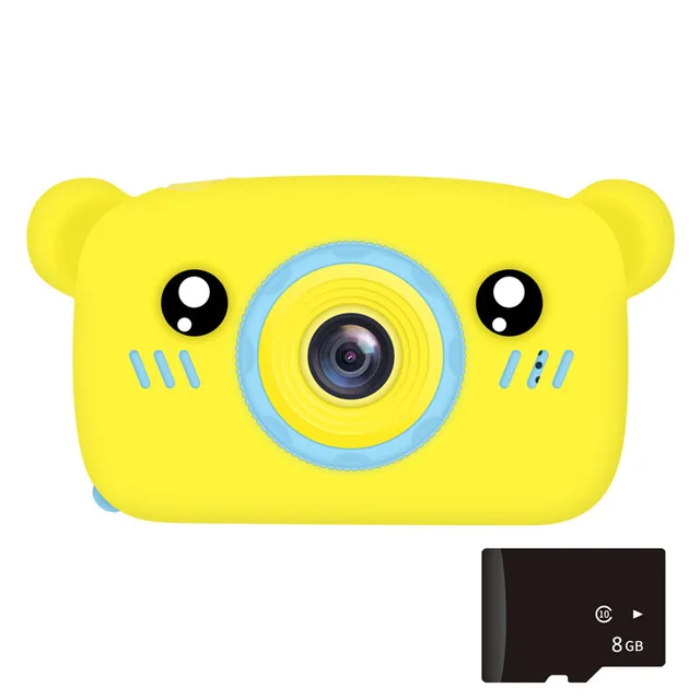 Детская мини-камера с цифровым полноэкранным дисплеем, HD портативная видеокамера, Обучающие игрушки, подарок на день рождения, игры на открытом воздухе - Цвет: 8G Yellow Bear