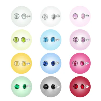 

BAMOER Real 925 Sterling Silver Birthday Stone Droplets Crystal Big Stone Stud Earrings for Women Sterling Silver Jewelry PAS524