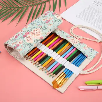 

Canvas Pencil Case School Supplies Art Pen Bag Canvas Pen Wrap Roll Makeup Cosmetic Brush Pen Storage Stationery Student