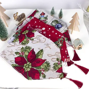 

Christmas Flower Snowman Table Runner Xmas Party Dinner Decorations Cover Christmas Supplies Merry Navidad For Home Table 180*34