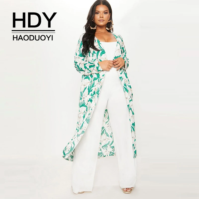 

HDY Haoduoyi Plus Size Fresh Floral Print Design Wind Cardigan Women Dailywear Sexy Crewneck Long Sunscreen Jacket