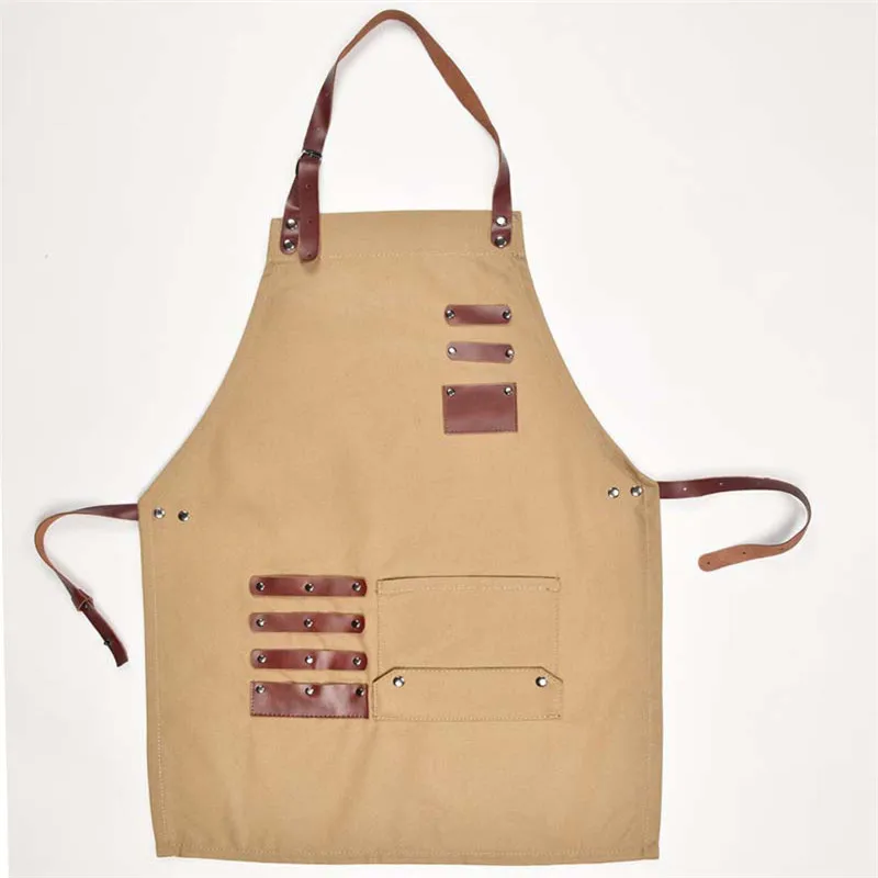  Canvas Apron with Cross-Back Straps & Adjustable Storage Apron With Genuine Leather Adult Bib Heavy