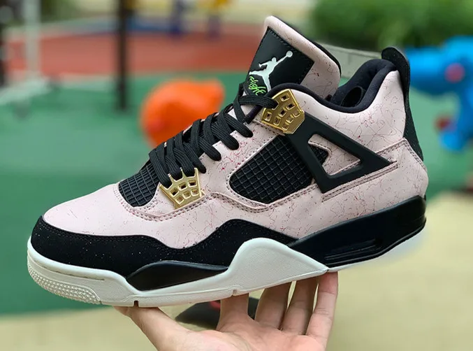 Woman 308497-118 Новинка, баскетбольные кроссовки Jordan 4 в стиле ретро для мужчин и женщин, Красные кроссовки AJ4, черная мраморная пудра, обувь для влюбленных, 308497-118 - Цвет: Woman 308497-118