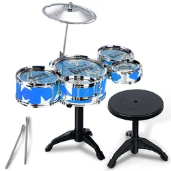 Medium Children’S Simulation Drum Toy Drum  Music Jazz Drum Play Set  Percussion Toy With Portable Chair For Toddlers 1-3 Age 3+