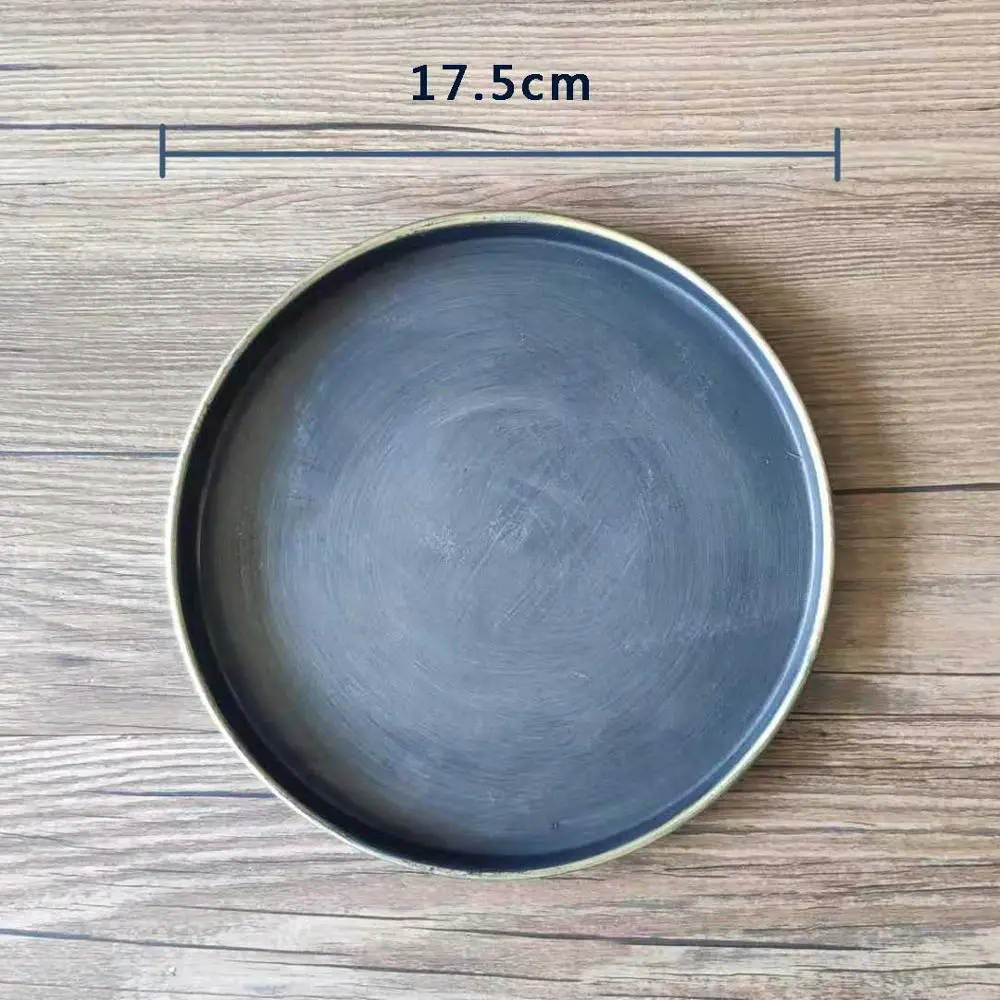 Large 17.5cm Винтажный античный круглый металлический поднос Ретро поднос для хранения еды фотография - Цвет: Large 17.5cm