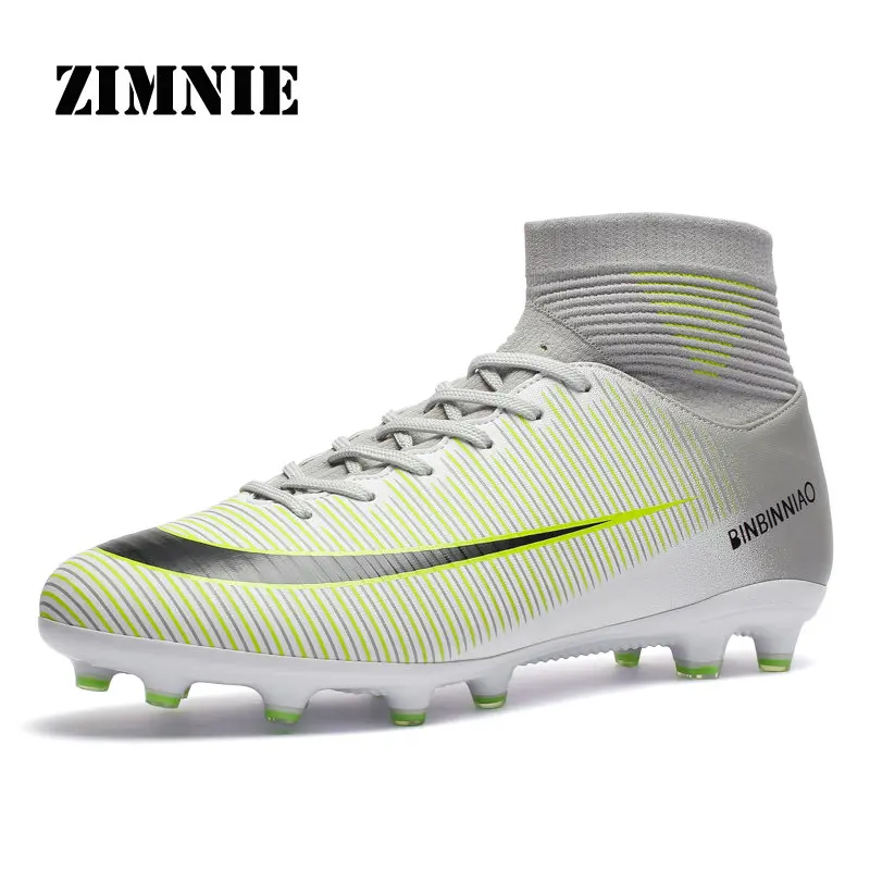 ZIMNIE Turf Black Men Soccer Shoes Kids Cleats Training Football Boots High Ankle Sport Sneakers Size 35-45 Dropshipping - Цвет: 02 Gray