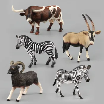

5pcs/set Various shapes African wildlife Antelope zebra bison Animal model figures Solid Collection Children toys Gift For Kids
