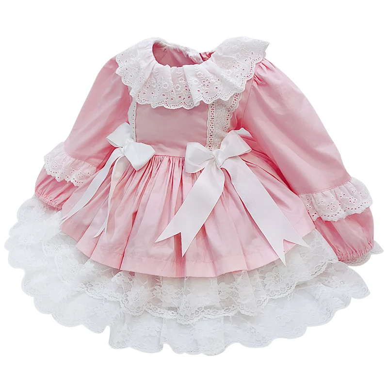 

Spanish Girls Boutique Dress Baby Birthday Party Dresses Kids Lace Bow Gown Toddler Girl Princess Lolita Robe Infant Clothing