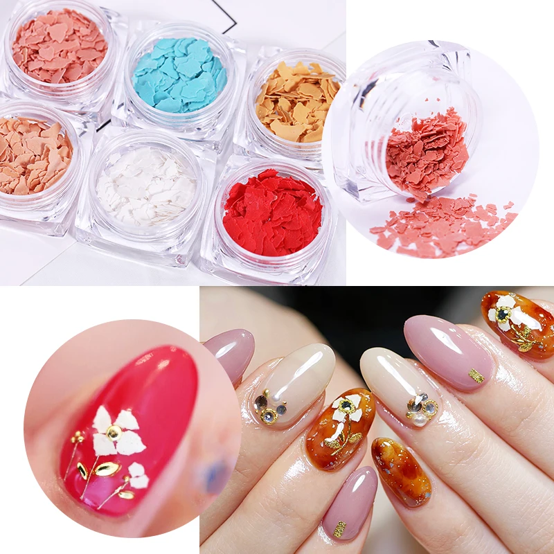

6 PCS/Set 3D Marble Nail Powder Shell Nail Decoration Hexagon Sequins Sugar Glitter Chunky Pigment Accessories for Manicures