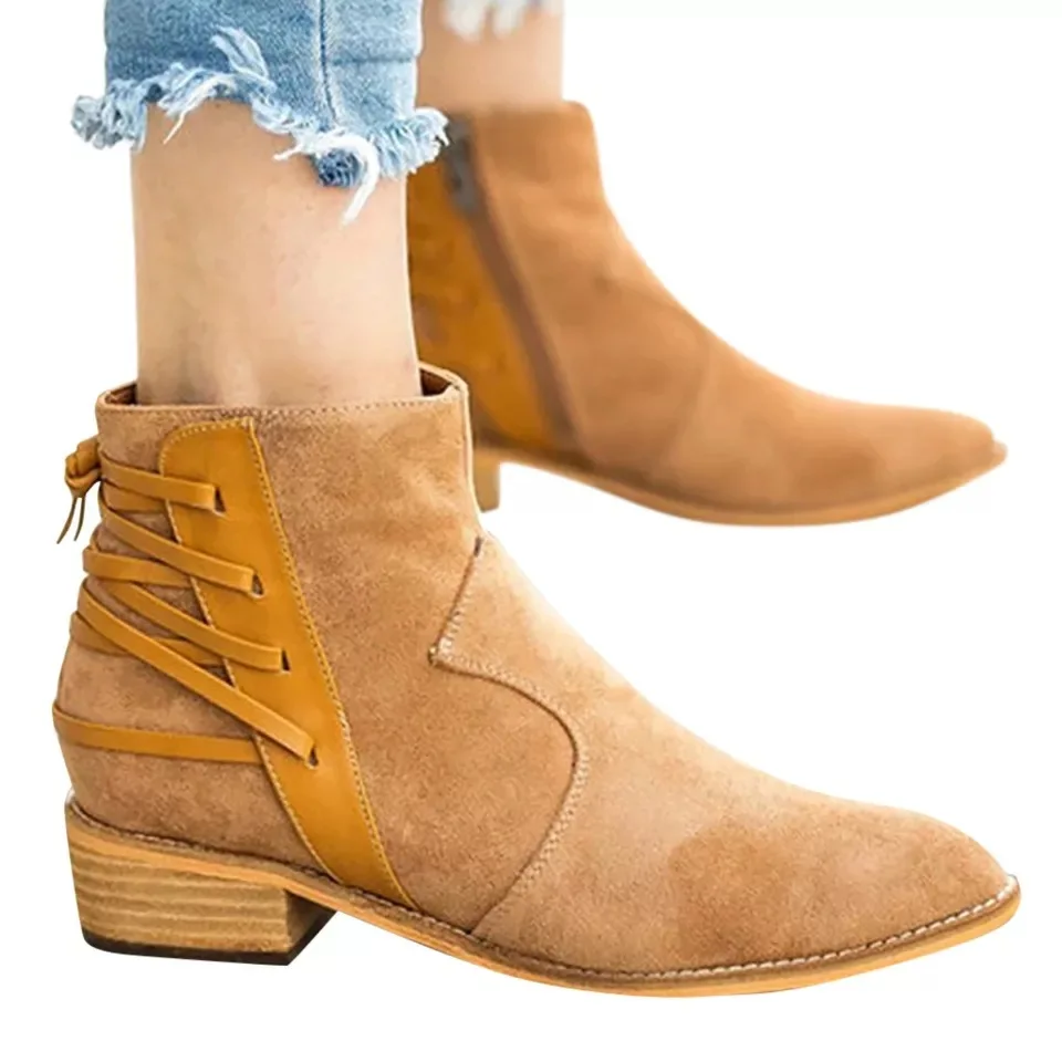 

2019 autumn and winter new fashion wild pointed suede boots comfortable simple square with Martin boots personality shoes