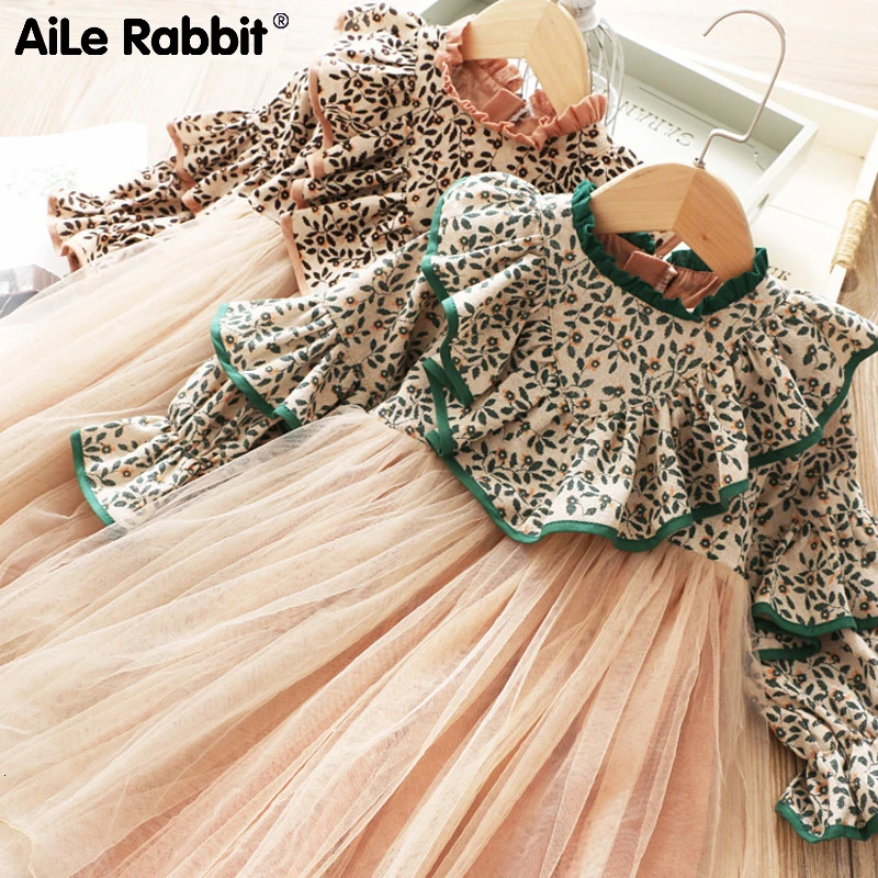 Новое поступление; осеннее платье для девочек; коллекция года; модное платье в британском стиле с длинными рукавами и цветочным рисунком для девочек; элегантное платье маленькой принцессы