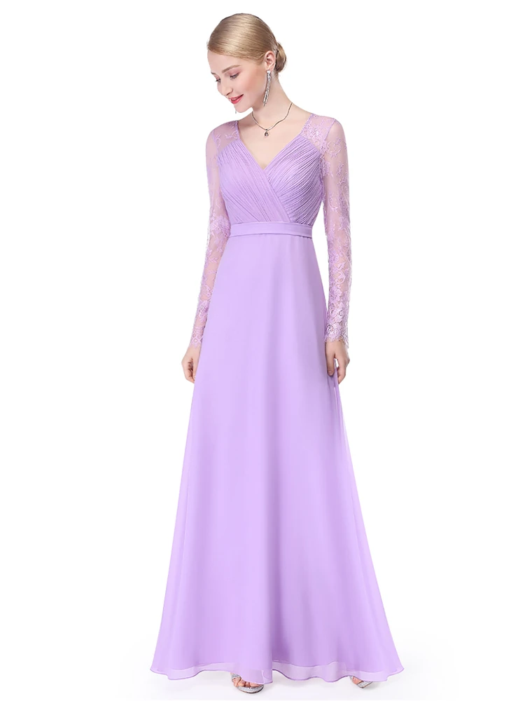 Skyyue платье подружки невесты с v-образным вырезом и длинным рукавом Vestido Madrinha плюс размер кружева плиссированные элегантные длинные женские вечерние платья для девочек C513