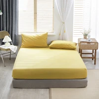AHSNME 100% Cotton sheets Simple colors of pure colors Yellow/Pink/Blue/Gray/Green/Super Soft parure Fitted Sheet 90-180x200cm 1