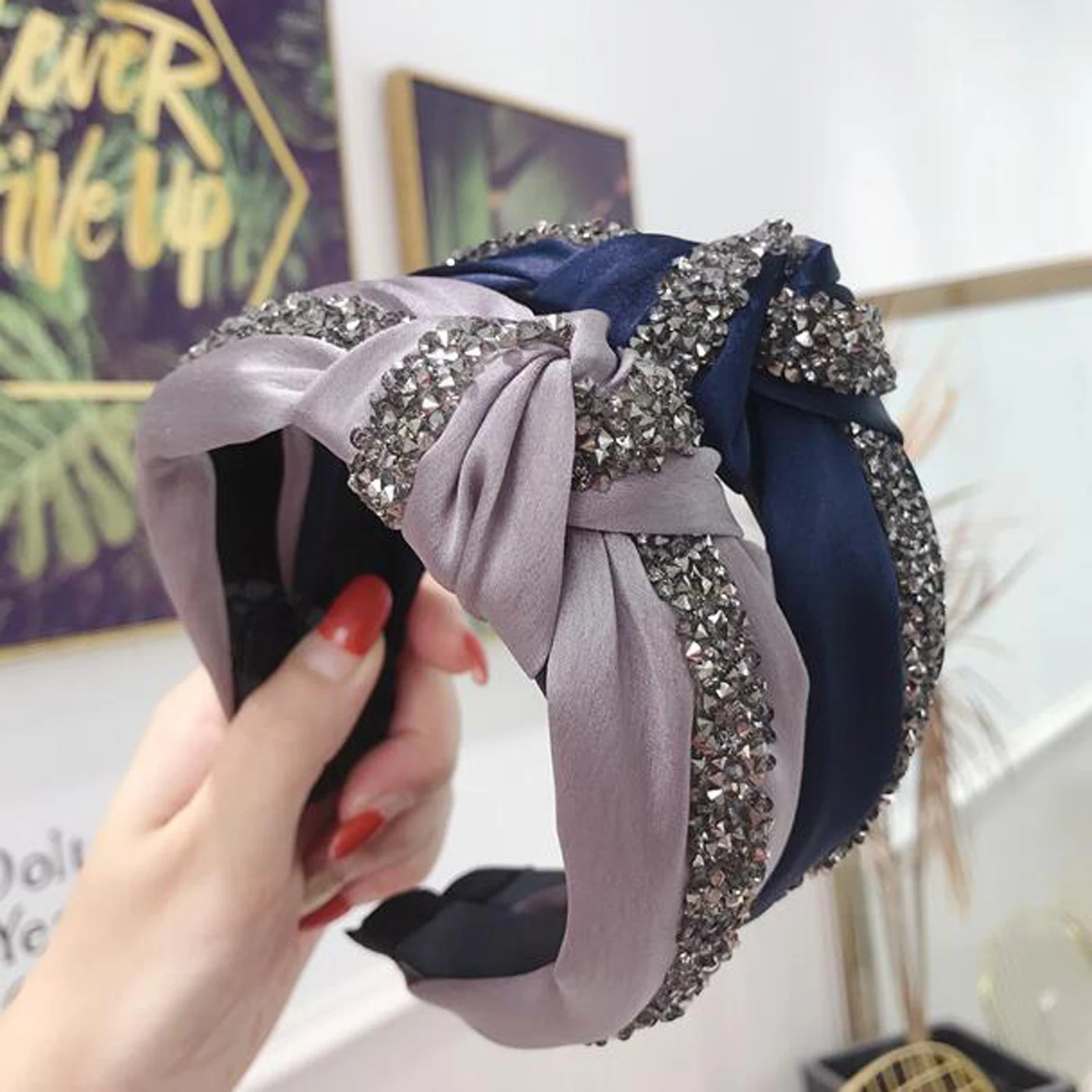 Fashion Shining Rhinestone Hairband Headband Women Wide Side Headwear Solid Casual Headwear Turban Hair Accessories Wholesale