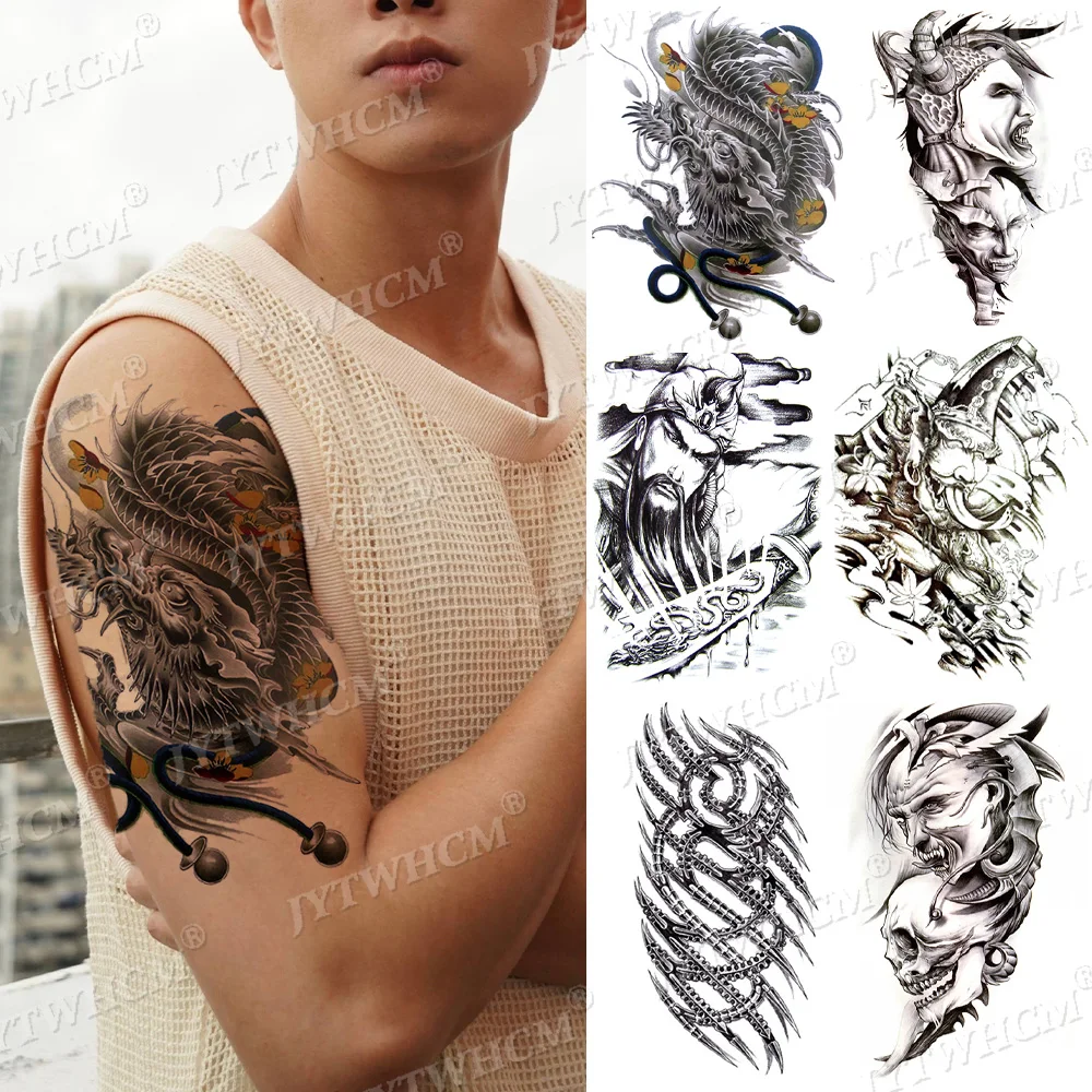 

Black Dragon Male Tattoo Stickers Waterproof Temporary Tattoo Big Muscle Tattoo Drawstring 3D Special Effects Body Art Sleeves