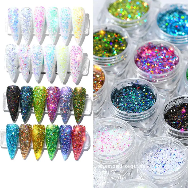 

12 boxes/set Mixed Nail Glitter Dust Sequin Nails Decorations DIY Crafts Manicure Accessories 2 Types