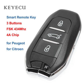 

Keyecu Smart Remote Car Key Fob 3 Buttons FSK 434MHz 4A Chip for Peugeot 508 308 408 4008 301for Citroen C4L C-Quatre 2017 2018
