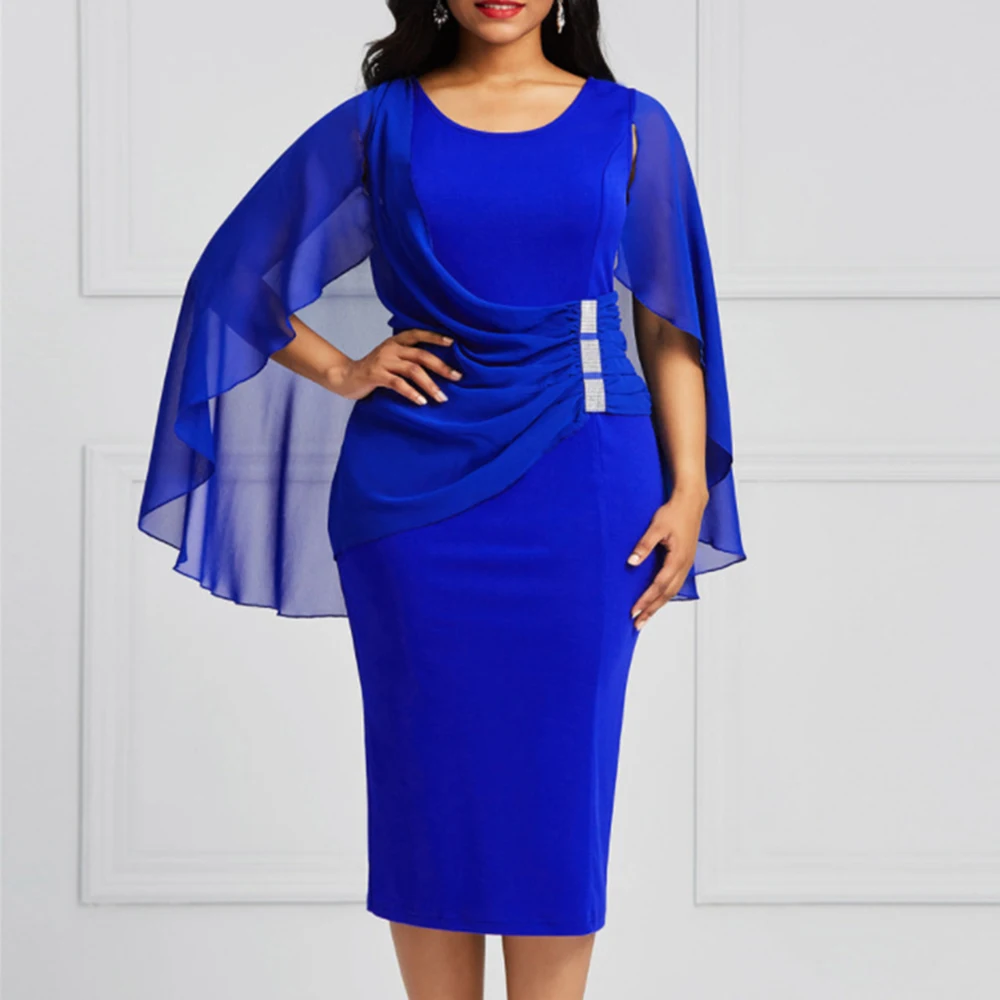 Vestido de verano de talla grande de malla para madre, vestido azul de gasa, elegante, para boda, noche, fiesta, chal, atuendo de cumpleaños, 2021