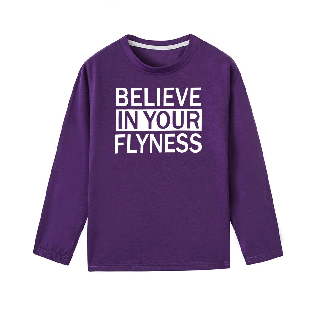 Детская футболка с длинными рукавами и надписью «Believe In Your Flyness» модные футболки с круглым вырезом для малышей повседневные футболки для мальчиков и девочек, 8 цветов - Цвет: 51N1-KLTPP-