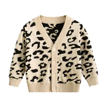 

Winter Warm Baby Kids Girls Cloth V Neck Leopard Tops Autumn Coat Cotton Sweater Coat Long Sleeve Cardigans Shirt 1-7T Costume