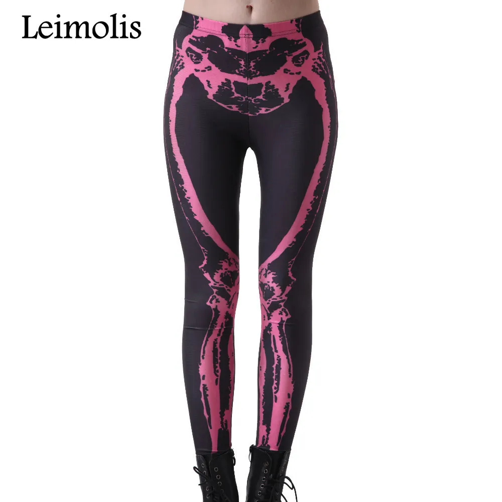 Leimolis 3D printed fitness push up workout leggings women gothic 5 X ray Skeleton plus size High Waist punk rock pants
