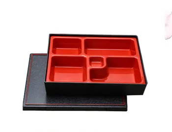

Japanese food lunch box imitation wood grain plastic lunch box business package multi-grid sushi box cafe lunch box