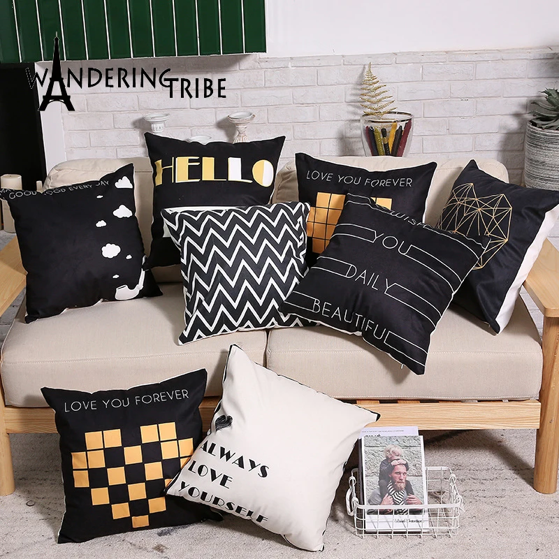 

Geometric Cushion Covers Home Decor Black White Love Striped Print Polyester Pillow Covers Decorative Bed Car Sofa Pillow Cojin