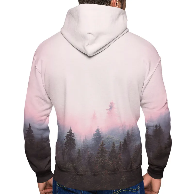 Foggy forest Print Men Hoodies Long Sleeve Pullover Casual streetwear Loose Hip Hop Sweatshirt Unisex Hooded Tops