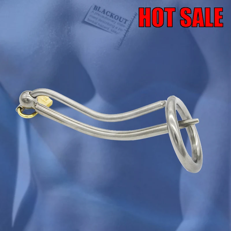 

BLACKOUT Stainless Steel Male Chastity Device with Catheter Cock Cage Virginity Lock Penis Ring Penis Lock Cock Ring A059