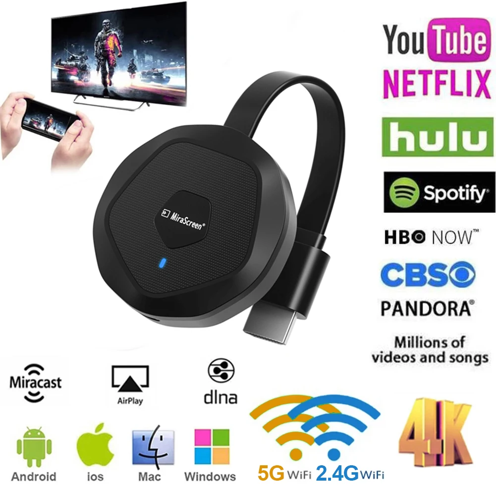 4K зеркальный экран Anycast Miracast AirPlay TV Stick 2 4G 5G Dual Wifi беспроводной дисплей приемник