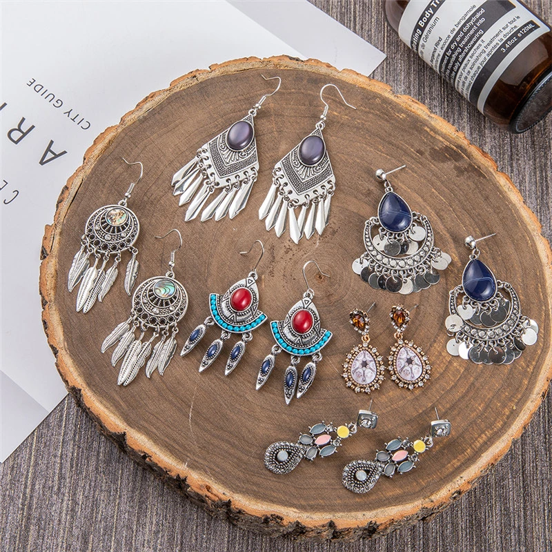 Женские винтажные этнические висячие серьги со стразами Boho модные ювелирные