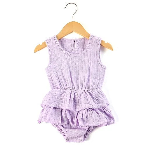 Цельнокроеный комбинезон с оборками для новорожденных и маленьких девочек; Однотонный летний льняной комбинезон без рукавов; одежда боди - Цвет: lavender