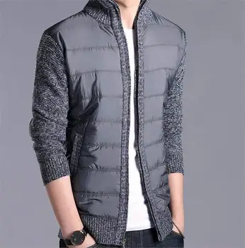 

Sweater Jacket Men Autumn Winter Thick Warm Fleece Coat Outwear Casual Stand Collar Patchwork Knitted Zipper Sweatercoat Jackets