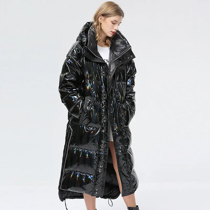 XITAO размера плюс нестандартный глянцевый пуховик с карманами женская одежда модное зимнее плотное пальто с капюшоном и воротником GCC2758
