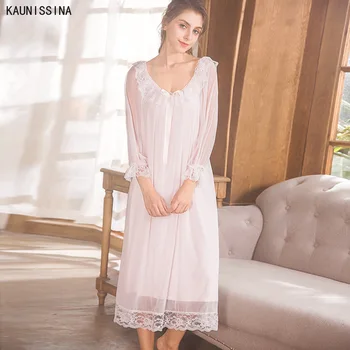 

Womens Soft Elegant Long Nightgowns Female Sweet Princess Sleeping Home Dress Lady Lace Sexy White Pink Nightdress Nightclothes