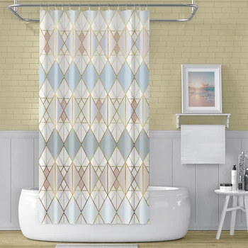 

Indina Geometric Printed Striped Shower Curtains Bathroom Waterproof Polyester Bath Screens Shower Curtains for Bathroom Decor