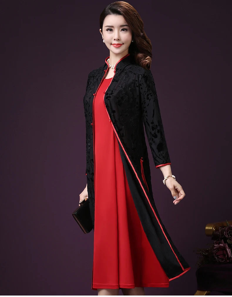 Sukienki осень Vestido Longo De Festa Sukienki печатных Sukienki платье для женщин среднего возраста плюс размер два предмета платье XL254