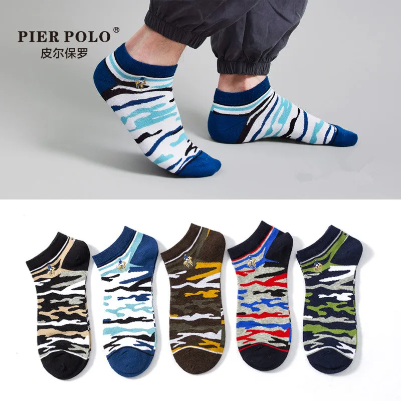

2020 New Spring Summer Men's Business Pier Polo Socks Camou Casual Cotton Socks Ankle Sock Men Size 39-44 Mix Colors
