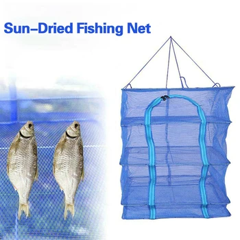 

3 Layer Nylon Fishing Net Netting Collapsible Hanging Drying Dry Rack Net Vegetable Dishes Dehydrator Fish Mesh 40 X 40 X 65cm