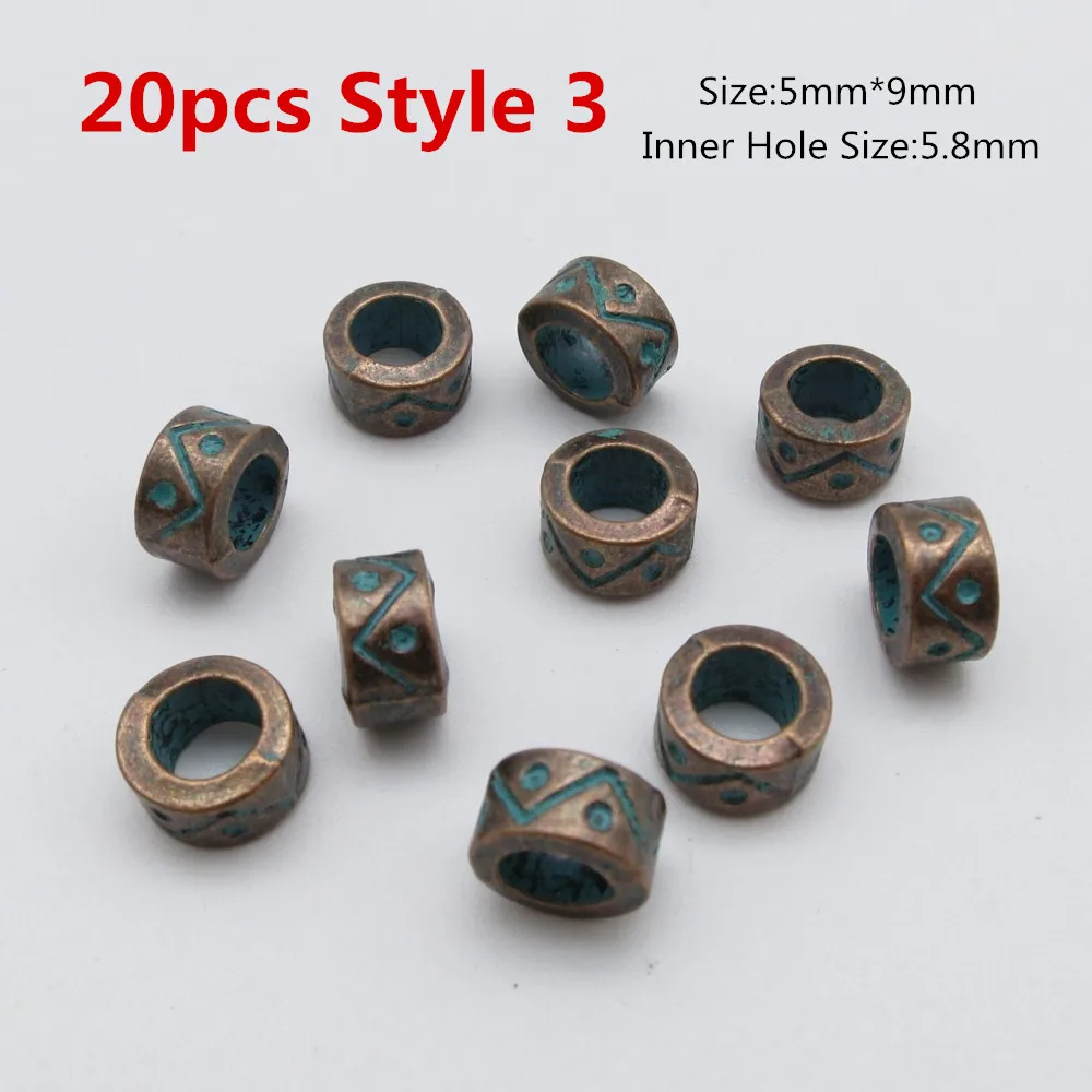 20pcs Style 3 10 шт-20 шт rastas маленькие зеленые бронзовые Руна викингов волосы коса боязнь борода дредлок Бусы Кольца трубки аксессуары для мужчин и женщин - Цвет: 20pcs Style 3