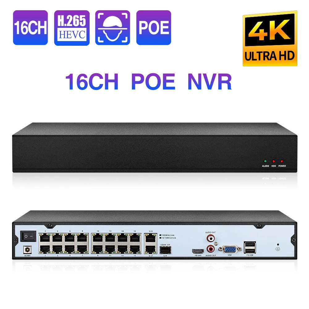 Techage Ultra 4K 8MP POE NVR H.265 Video Surveillance Network Hard Disk Playback VCR P2P Remote Access Face Detection For CCTV