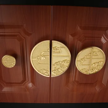 

1pc Semicircular Solid Brass Pull Single Hole Knobs Old Chinese cloud Golden Vintage Pattern 48-140mm screw Door Cupboard Drawer