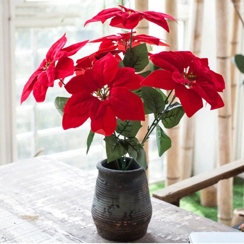 Flores De Pascua De Navidad Con Clips Y Tallos Con Purpurina Para árbol De Navidad De Nochebuena, Adornos De árbol De Navidad Para Navidad, Boda, Fiesta, Corona, 12 Unidades (plateado