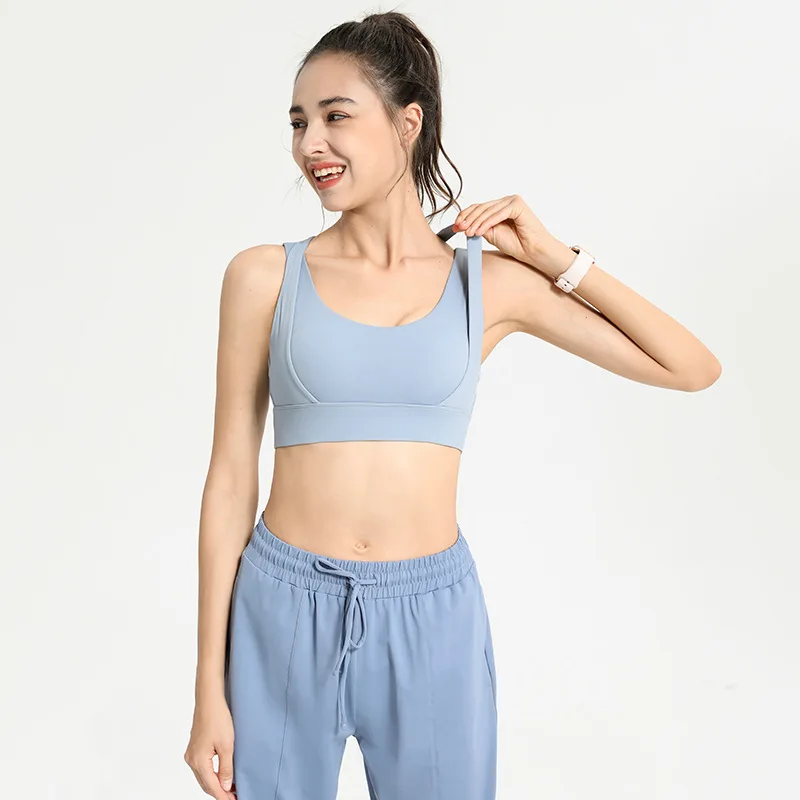 Women Sport Bras High Impact Gym Workout Bra Girls Outdoor Shockproof Underwear Cross Straps Padded Yoga Running Crop Tops Femme