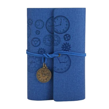 

Notebook Loose-Leaf Writing Book Diary with Retro Rope Winded Leather Case for Friends Teachers Birthday Gifts (Dark Blue, Gear