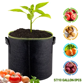 

5/7/10 Gallon Felt Plant Growing Bags Vegetable Flower Potato Pot Container Garden Planting Basket Farm Home Mushroom Seed 5pcs