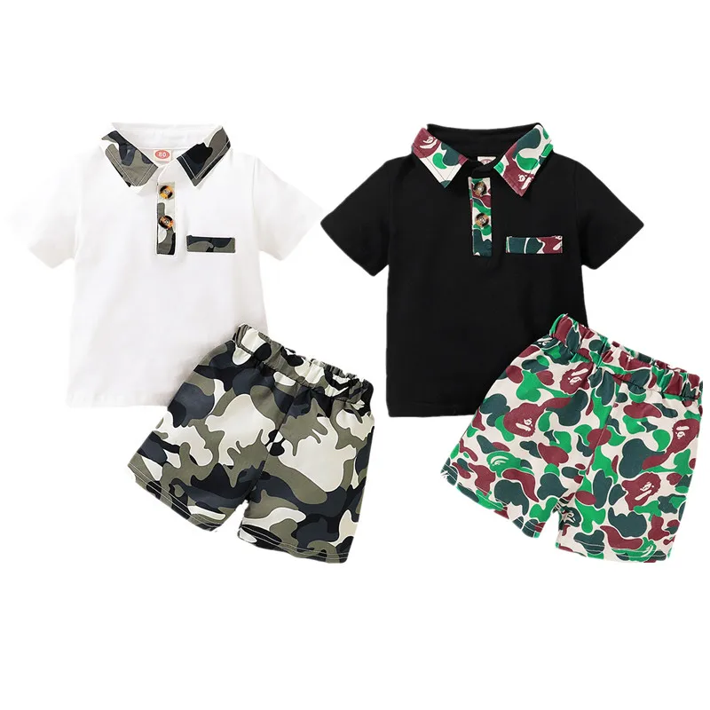 0-18M Newborn Infant Baby Boys Clothes Sets Camouflage Print Short Sleeve Turn Down Collar T Shirts Tops Shorts |