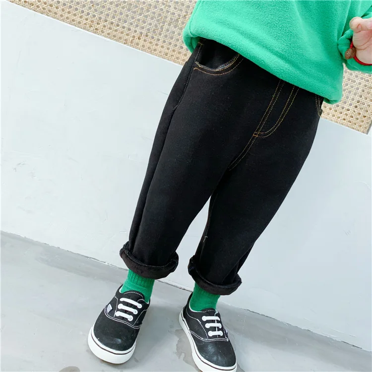 Baby Brushed And Thick Knit High-waisted Bellyband Imitation Jeans Big Pp Pants