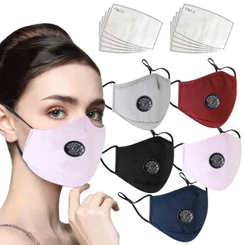 

5PCS Adult Cotton Masks With Valve Men Women Reusable Mouth Mask Dustproof Windproof Face Mask washable mouth caps 10pcs Filter